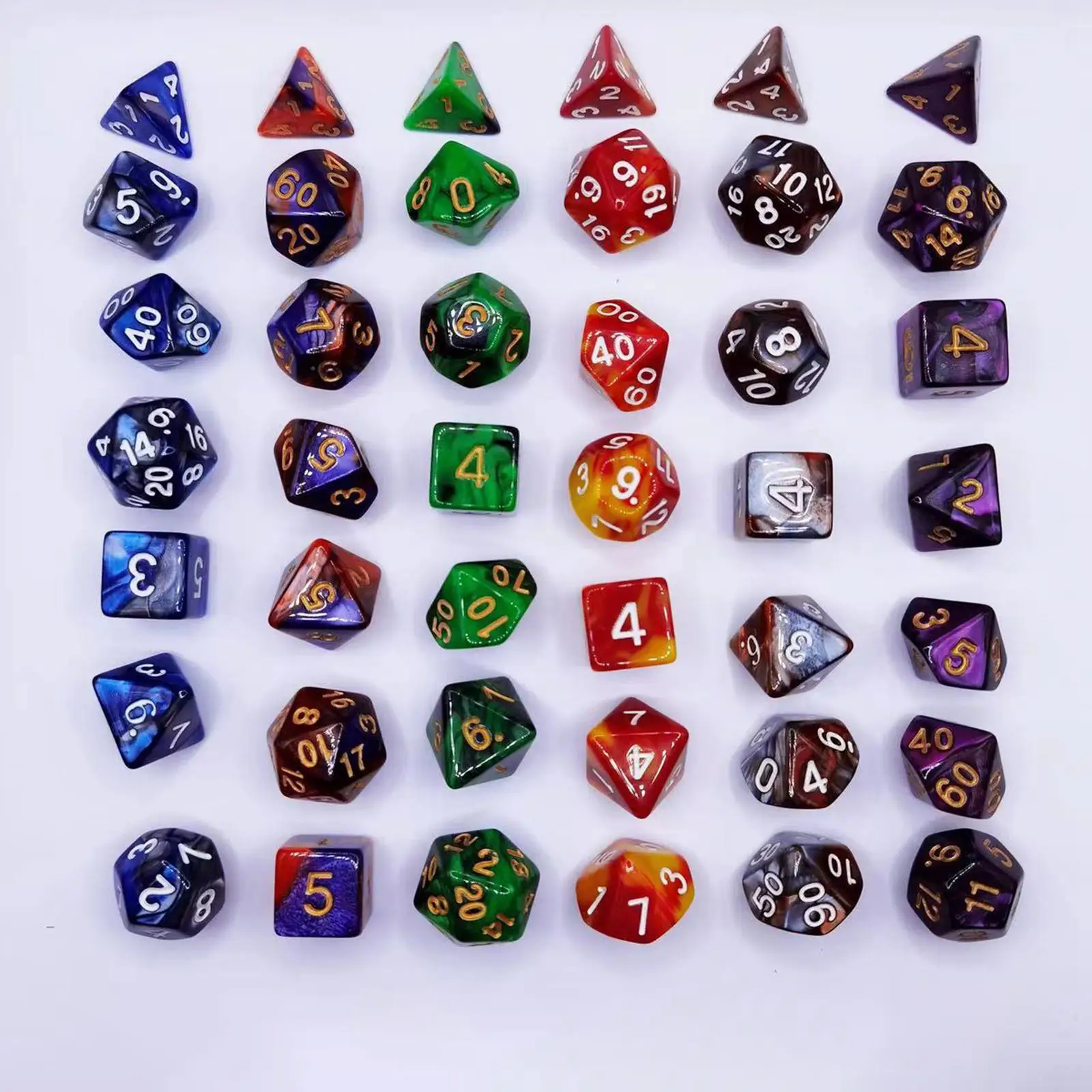

7 Pieces Colorful Polyhedral Dices Collection Board Game props Toys Gifts Durable Smooth Surface for Math Teaching Bar RPG
