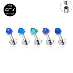 G23 F136 Titanium Earnail Three Claw Round Aurora High Brightness Opal Women's Ear Cartilage Nail Perforated Jewelry