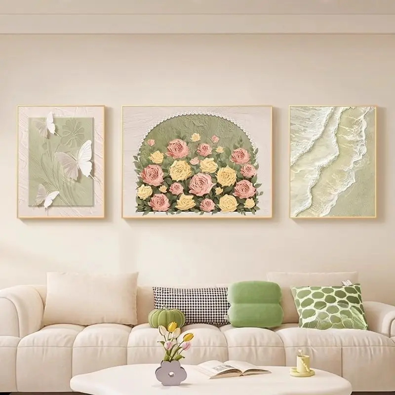 Picture 3: Decorative painting High-end flower sofa background wall hanging painting French triptych