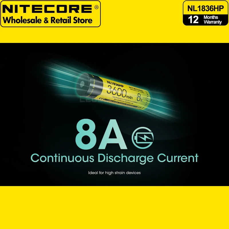 High Performance NITECORE NL1836HP 3600mAh 8A Protected Rechargeable Li-ion Battery 18650 by CE certified