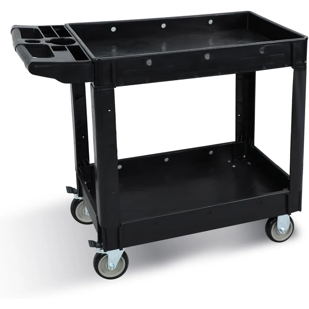 

40 X 17-Inch Plastic Rolling Cart Huge Storage W/Deep 2-Shelf Heavy Duty Service Cart with Wheels, Trolleys