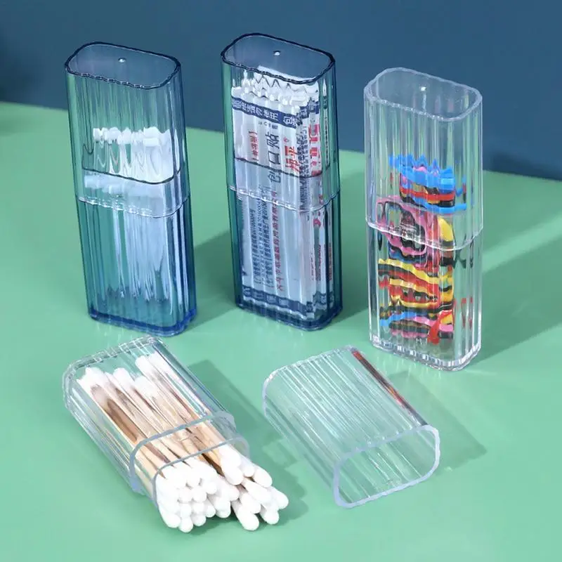 Cotton Swab Holder With Lid Clear Acrylic Storage Box Canister Portable Q Tip Holder Travel Case Cotton Swab Jar For Flossers