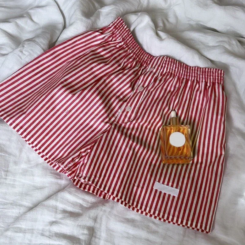 Y2K Aesthetic Trendy Outfits Women Lounge Boxers Shorts 00s Retro Striped Shorts Bottom Cottage Fairycore Button Loose Shorts