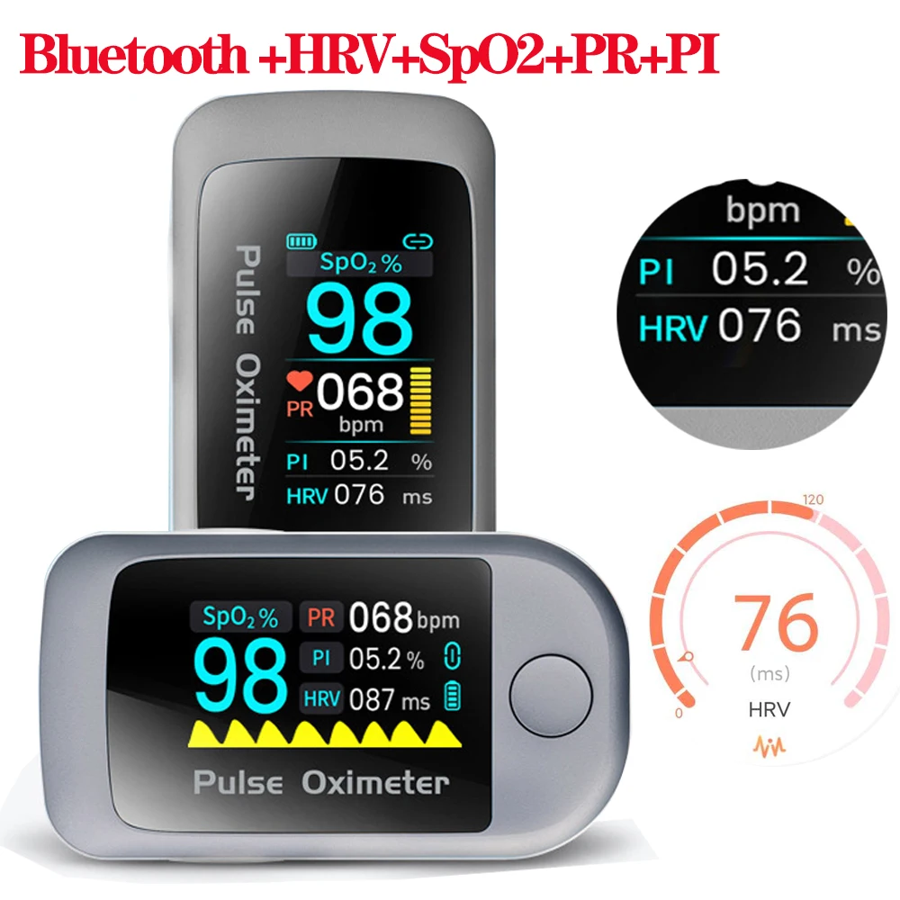 Bluetooth multifunctional blood oxygen monitor, HRV fingertip pulse, heart rate and blood oxygen saturation, blood oxygen meter