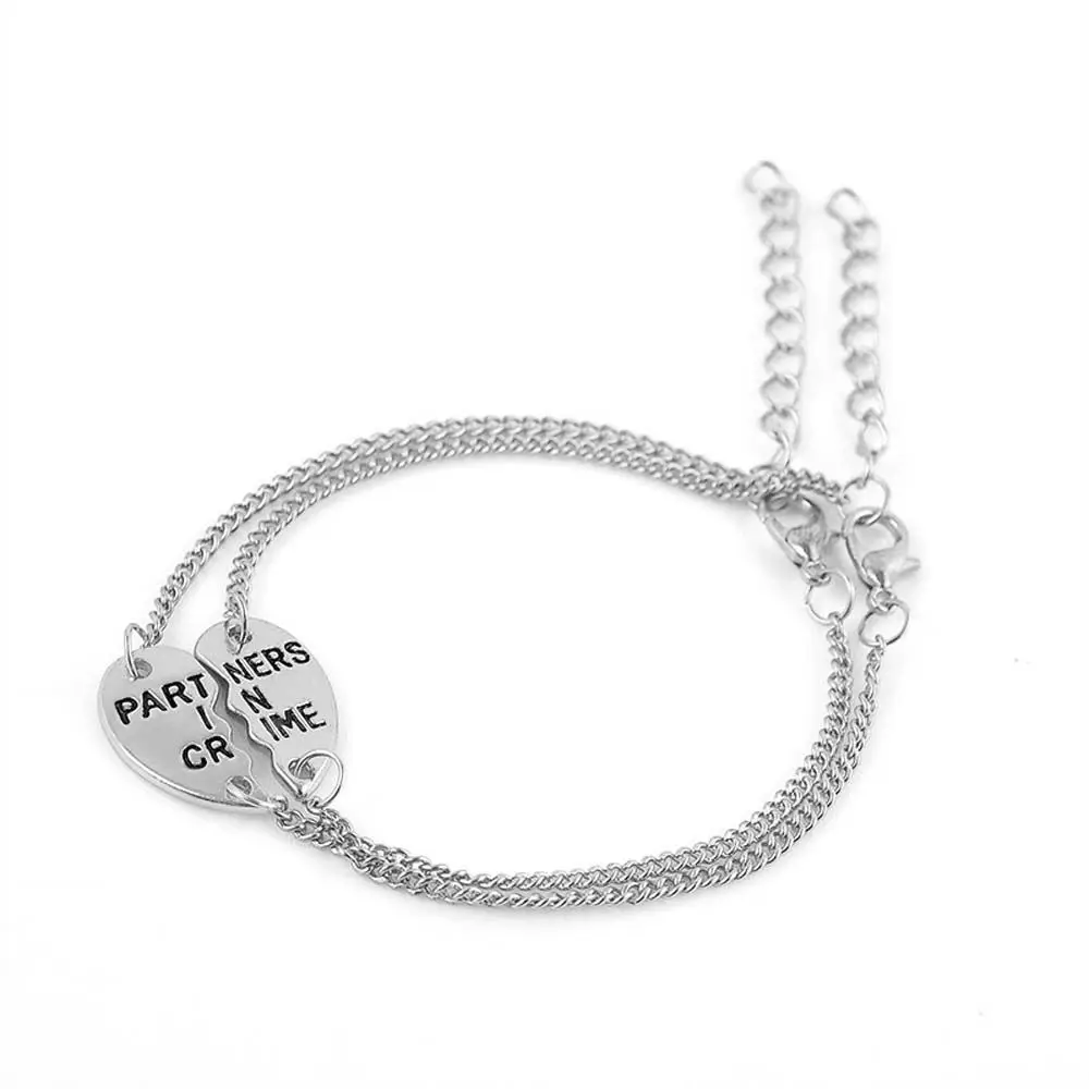 Alloy Gold Silvery Color Partners In Crime Letter Heart Accessories Bangles Jewelry Chain Bracelets Charm