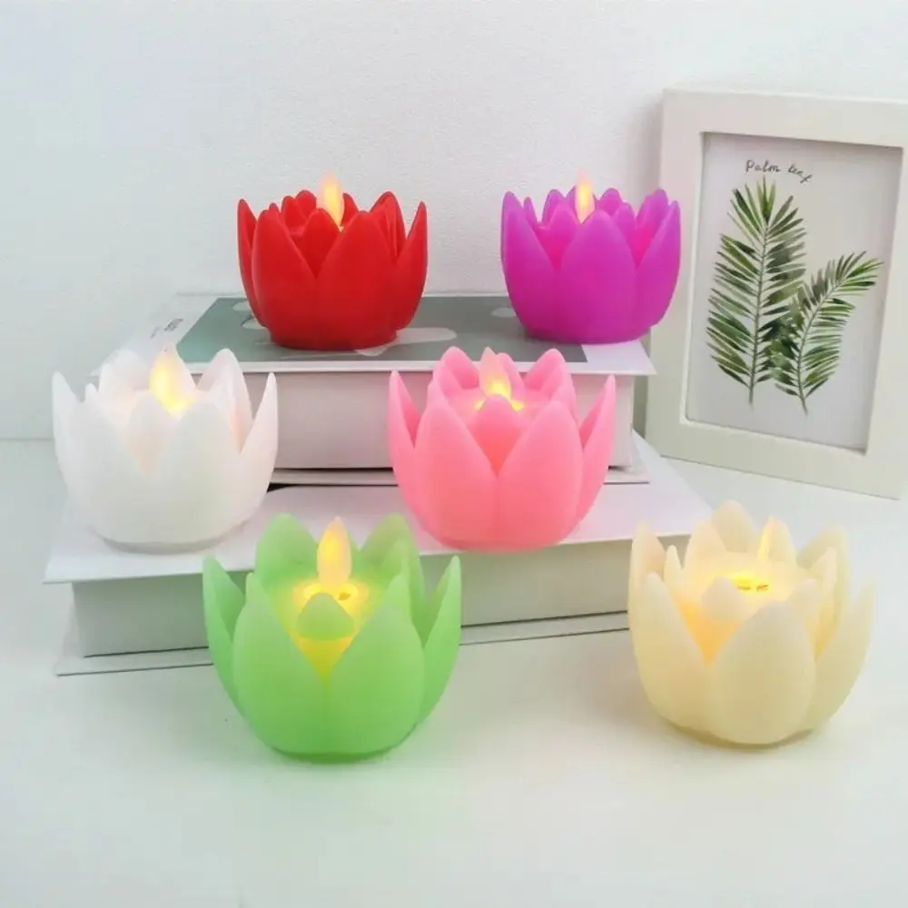 

Home Decor Plastic Lotus Lamp Colorful Creative Electronic Candle Lamp Exquisite Flickering LED Night Light Xmas Birthday