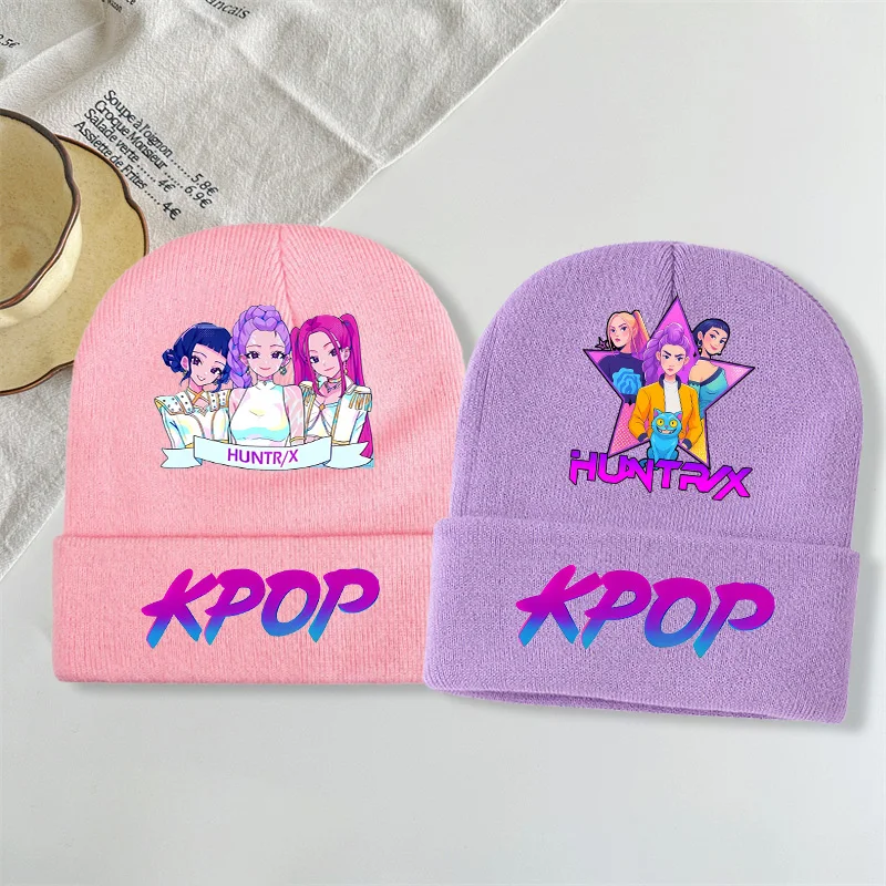 

Kpop Demon Hunters Kawaii Knitted Hat for Girls Anime Cartoon Cute Knit Hats Children Autumn Winter Windproof Warm Hats Gifts