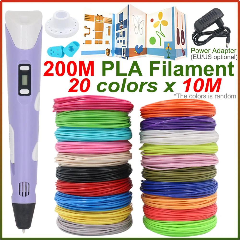 Novelty Children's 3D Printing Pen Set 3D Pen With LCD Screen Power Adapter Colorful PLA Filament Kids Christmas Birthday Gift