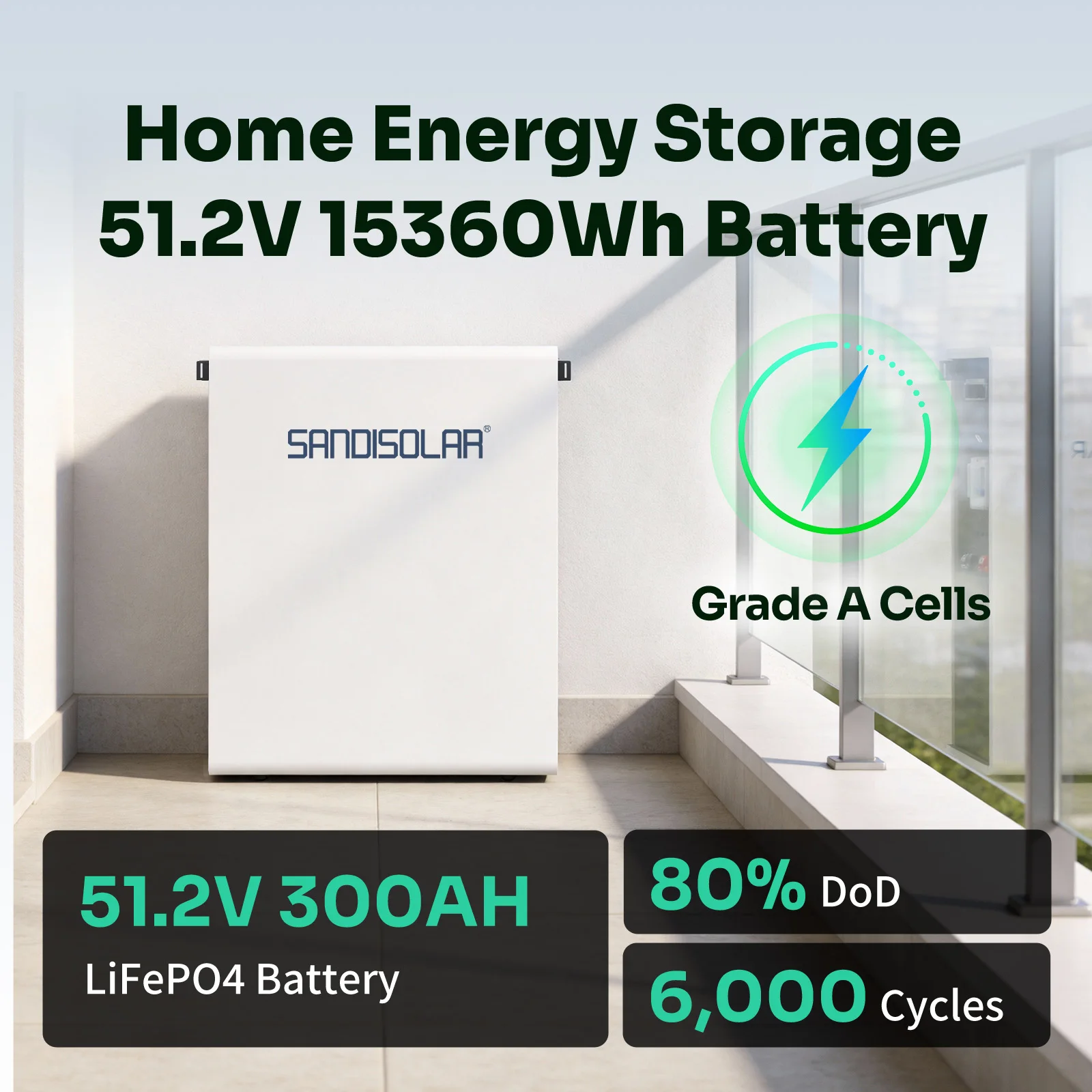 SANDISOLAR LIFEPO4 BATTERY 51V300AH