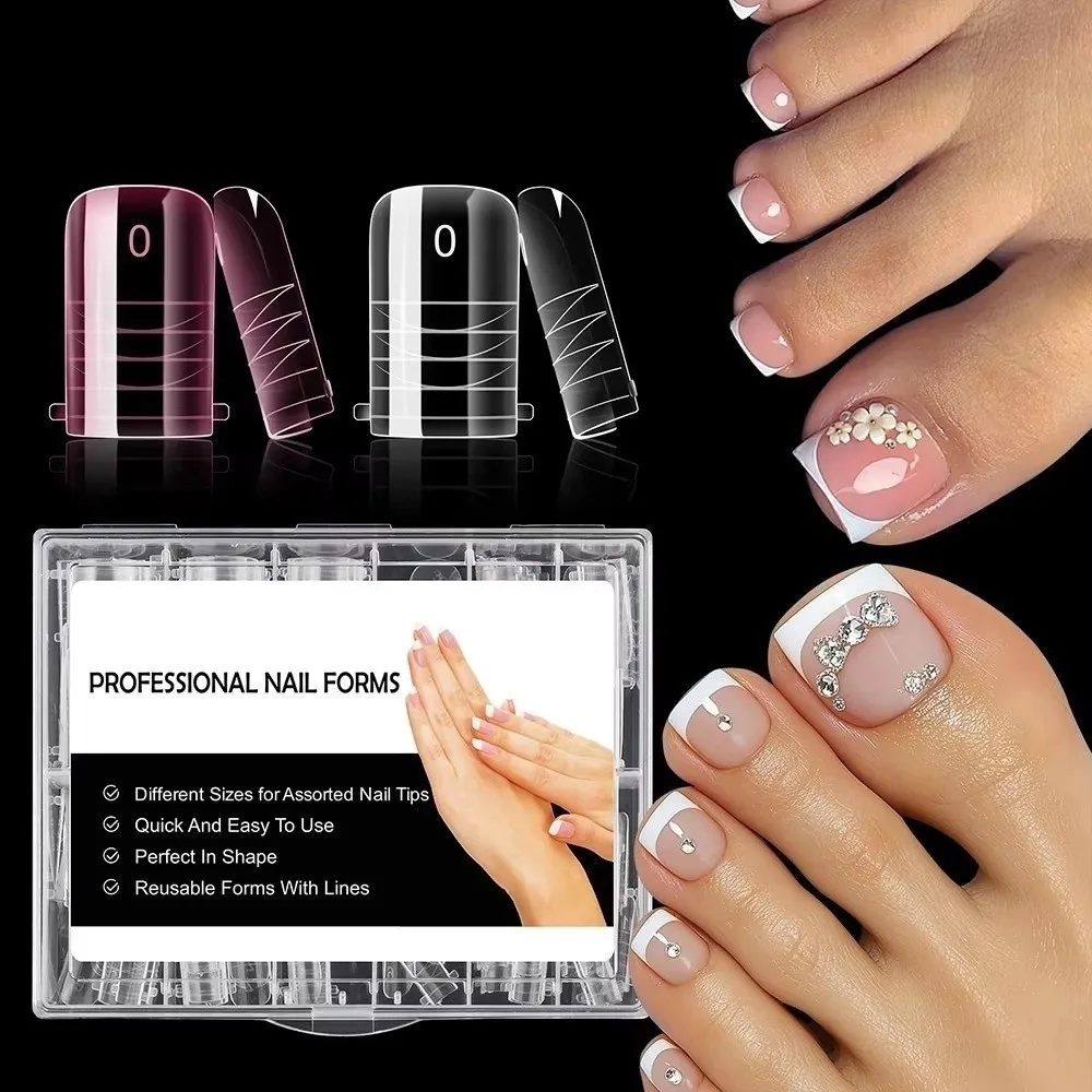 120pcs New Dual Forms Toe Nail Mold Acrylic Full Cover Poly Nail Gel Molds Toenail Top Forms For Extension