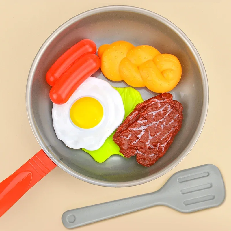 Set di padelle di simulazione per giocattoli da cucina per bambini con bistecche di verdure e diversi alimenti per ragazze e ragazzi