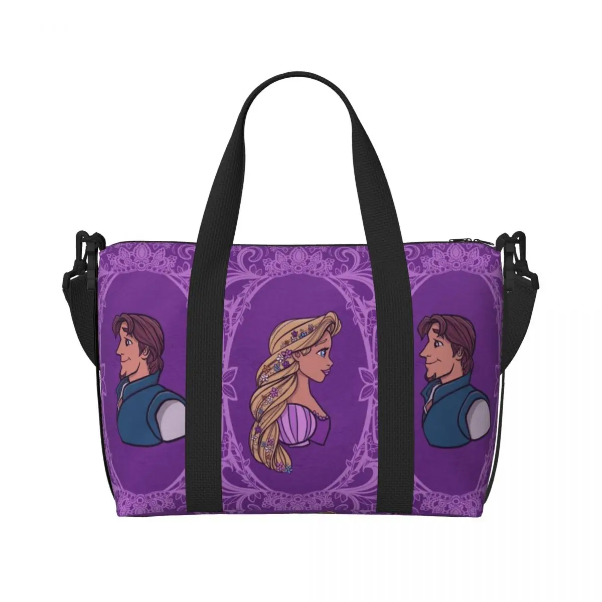 

Custom Princess Tangled Beach Tote Bag for Women Cartoon Funny Big Compartment Beach Gym Travel Bags