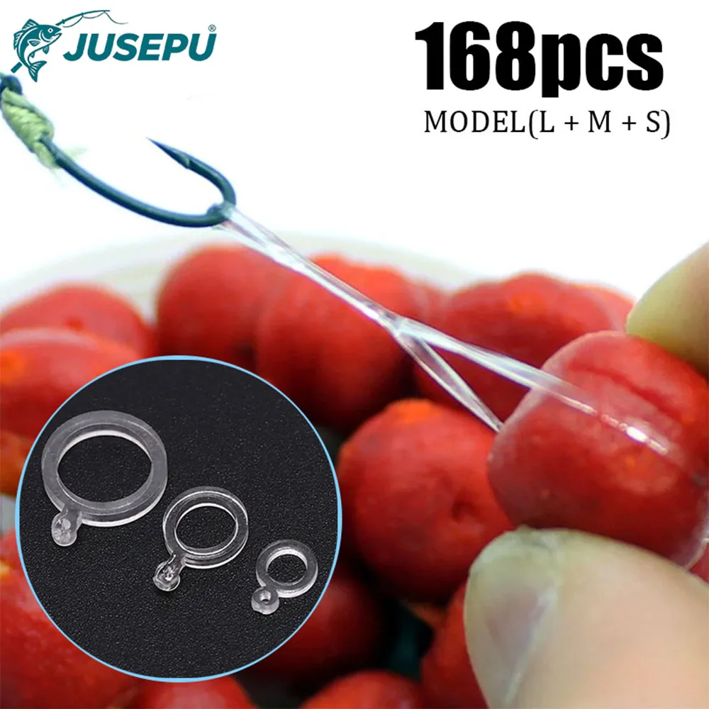 JUSEPU 168 Piezas Anillas de Goma Elásticas para Pesca de Carpa, Tamaños S/M/L, Anillas de Cebo de Goma Suave, Accesorios de Pesca para Agua Dulce y Salada