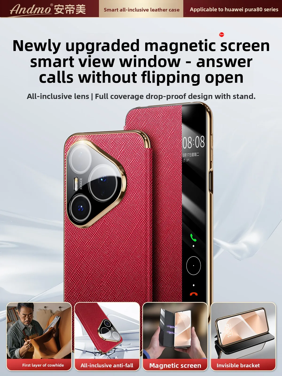 

[Запуск нового продукта] для Huawei Pura 80 Ultra Case Deluxe из натуральной кожи с магнитной откидной защитой, кожаный чехол для Pura 80 Pro+