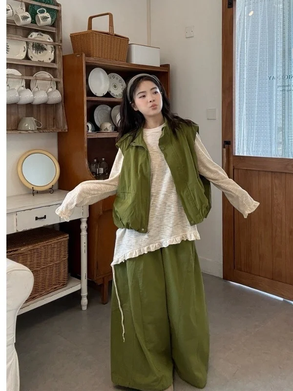 

plus Size Women's Casual Versatile Vest Top Outerwear Spring Summer New High Waist Loose Wide Leg Pants Set Faionable Commu...