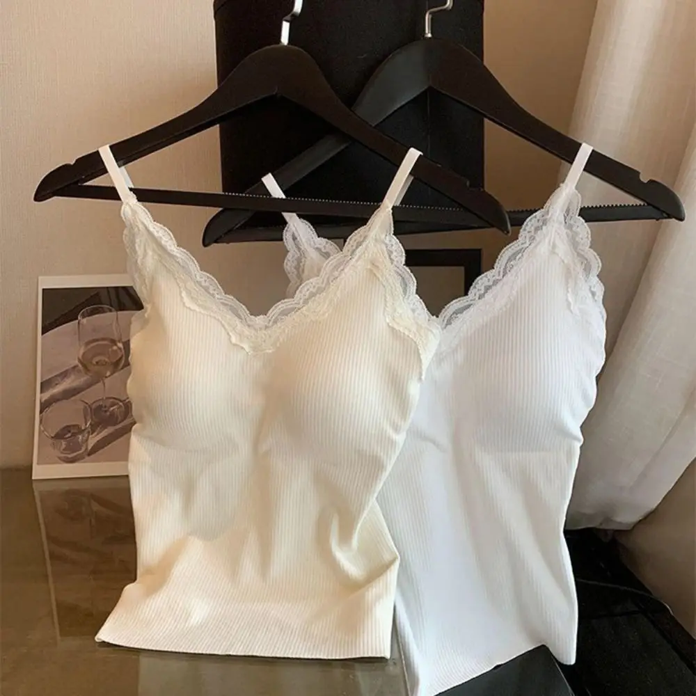 Sweet Lace Women Thermal Underwear V Neck Slim Fit Sleeveless Warm Top Vest Velvet Knit Seamless Bottoming Shirts Fall Winter