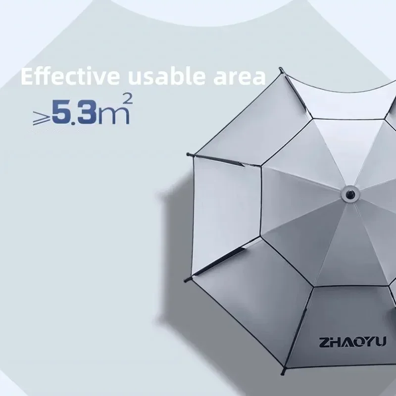 Fishing Umbrella with 360° Adjustment Summer Sun Protection Double Layer Shading Large Umbrella Anti-UV Outdoor Parasol 2-2.6M