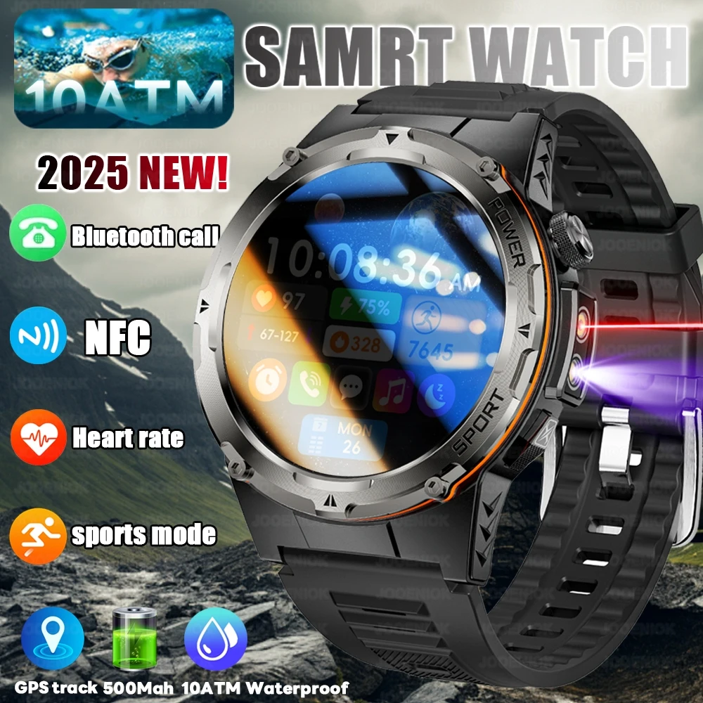 

2026 Новые Смарт-часы NFC BT для звонков, мужские AMOLED HD-экран, УФ + инфракрасные часы, IP69K, водонепроницаемые военные уличные умные часы