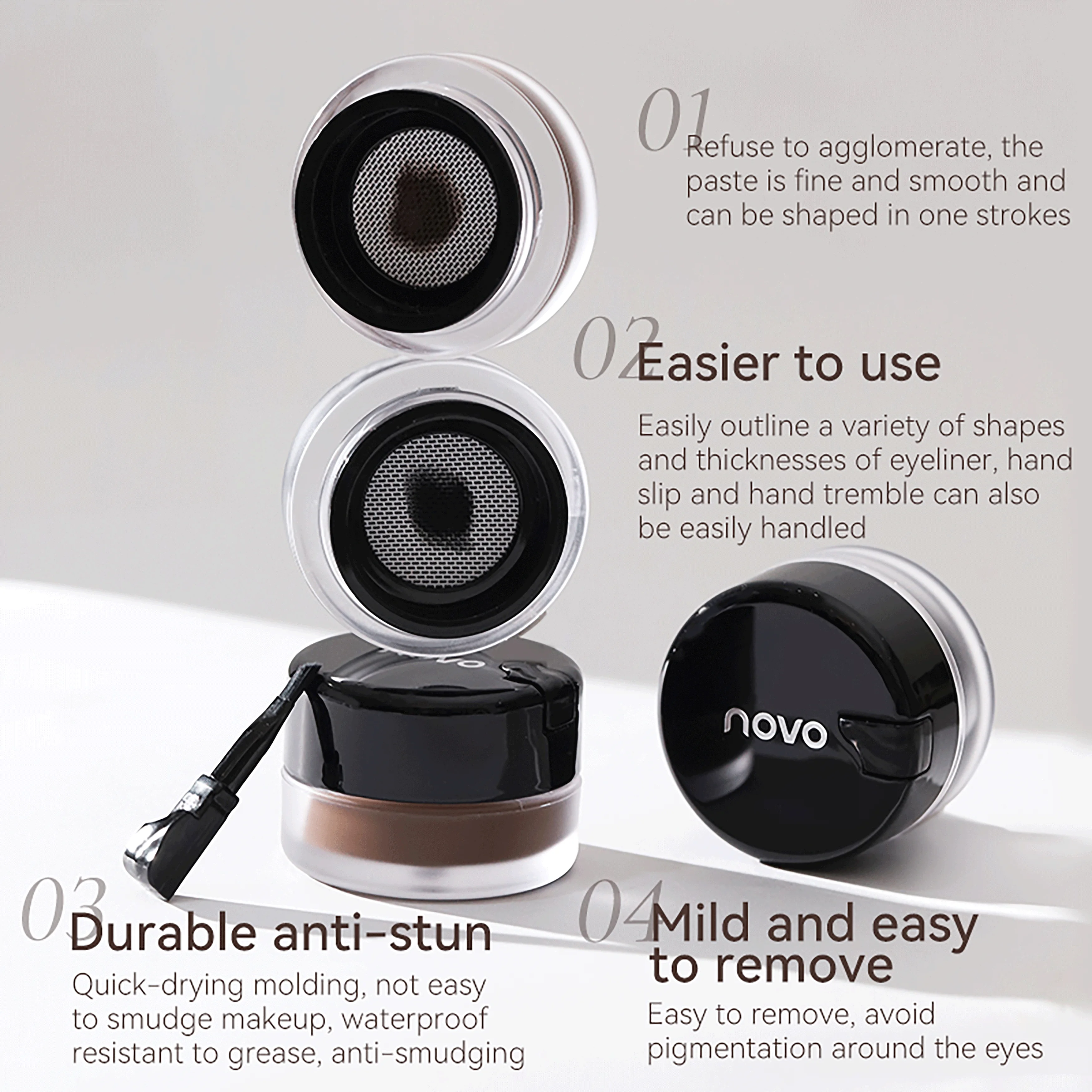 كحل NOVO مقاوم للماء والعرق وسريع الجفاف في تركيبة حريرية ناعمة للحواجب والعيون ذات المظهر الطبيعي. #6