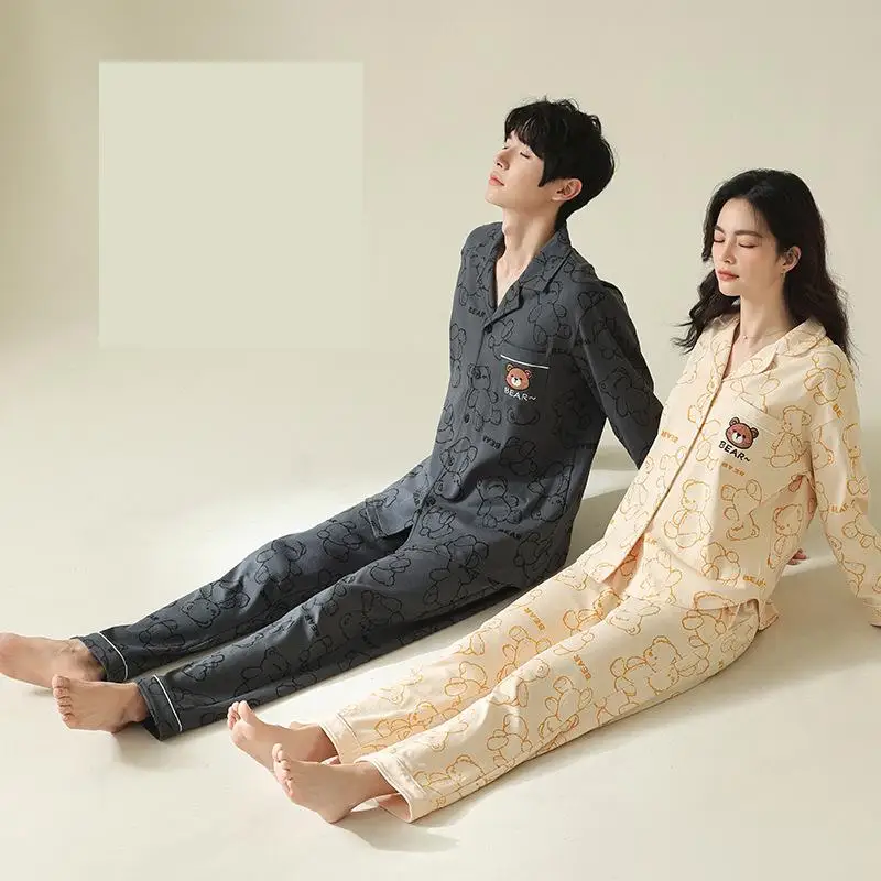 

Summer New Male Long Sleeve Cotton Homewear Couple Loose Casual Comfort Women Pajamas Set Sleepwear Nightwear