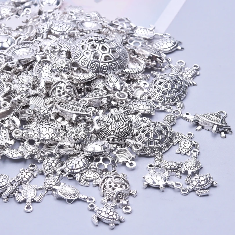 20Pcs /Lot Vintage Summer Animal Sea Turtle Shell Charms Random Beach Tortoise Pendant Neckalces Bracelet Jewelry Accessories