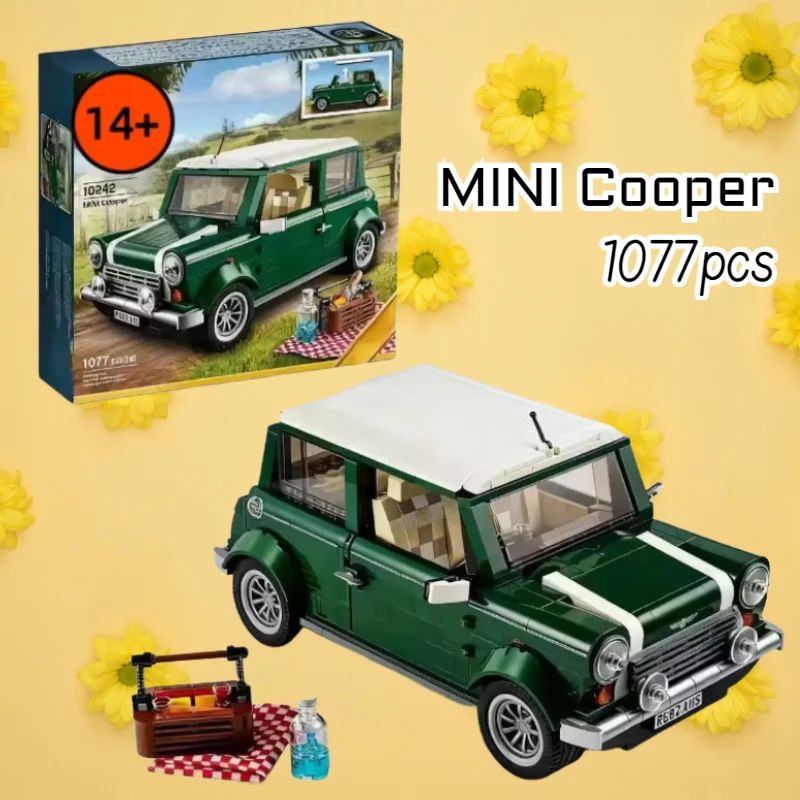 

1077pcs New Green Car MINI Cooper MK VII 10242 Camper Car Model Van Building Block Bricks Model Toy For Birthday Christmas Gifts