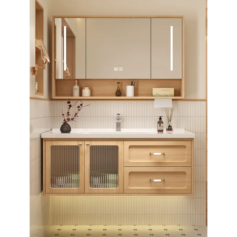 

Cream wind log bathroom cabinet combination ceramic integrated bathroom face washstand