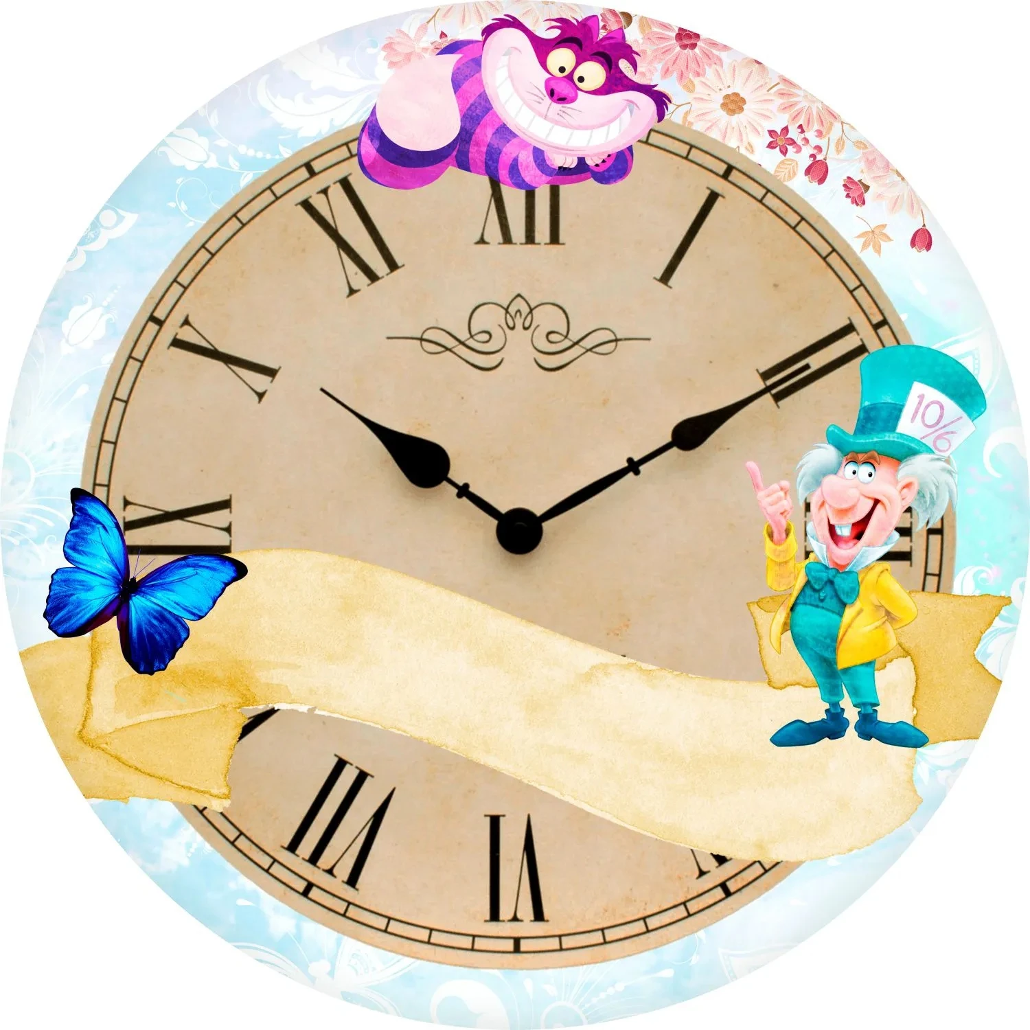 Alice in Wonderland Theme Round Backdrop Banner Clock Tea Party Baby Shower Background for Birthday Party Cake Table Decoration