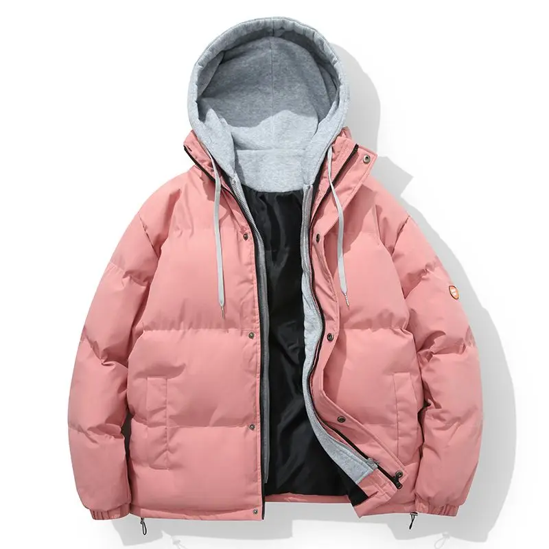 

2023 Men Winter Fashion Warm Streetwear Loose Parka Coats Men Thick Down Cotton Jackets Male Patchwork Hooded Overcoats I307