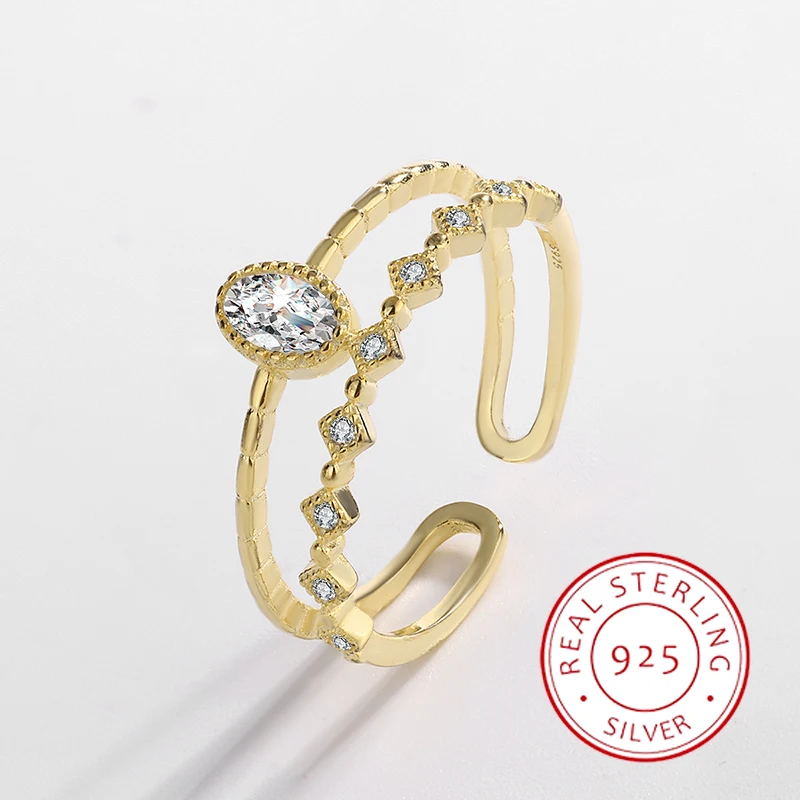 

Creative Hollow Genuine S925 Silver 14K Gold Opening Adjustable Fashion Personality Commuting Versatile Ring Women's Jewelry