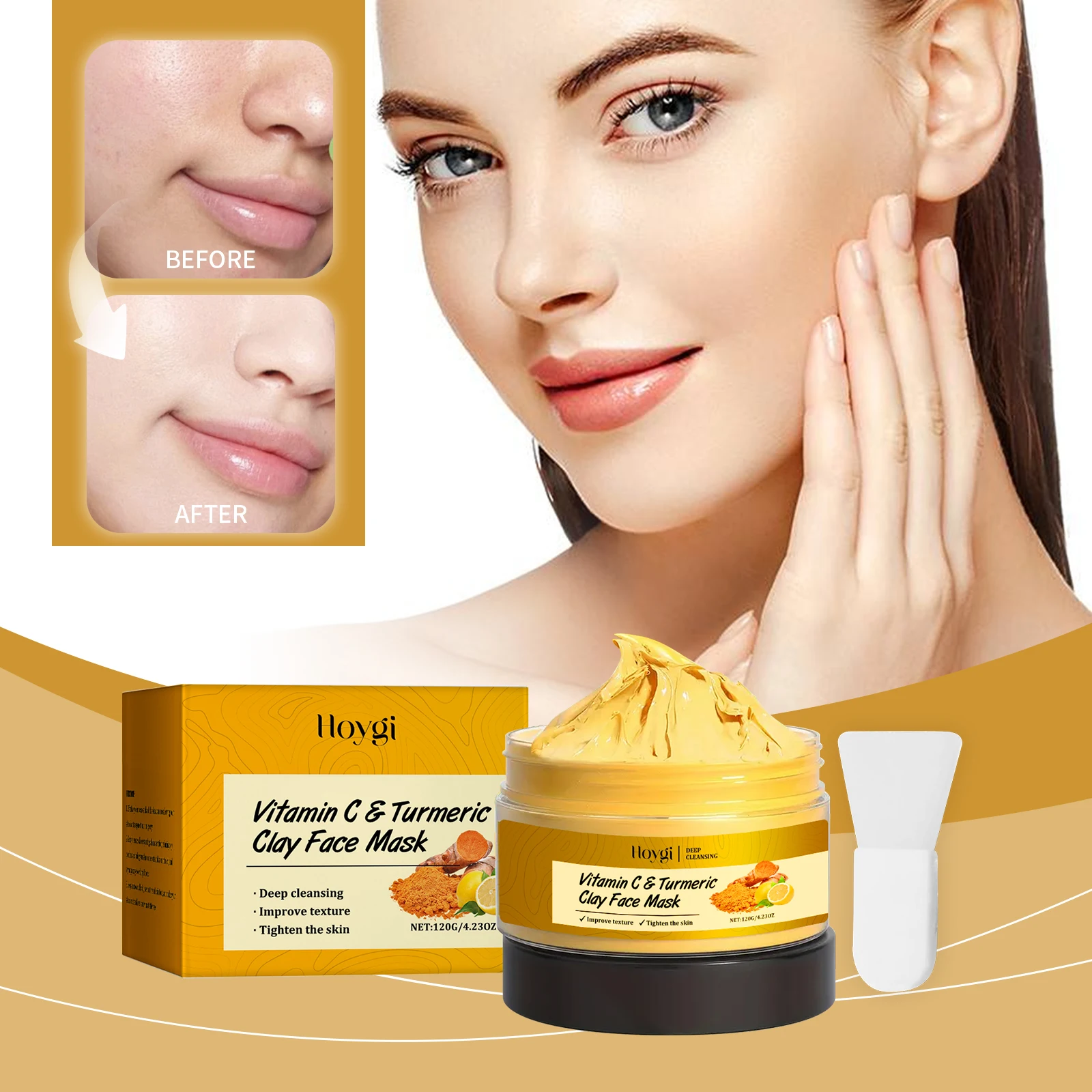 

Hoygi Turmeric Clay Mask Pore Purifying & Hydrating Skin Firming Facial Mask Brightening All Skin Types Non-Drying Spreadable