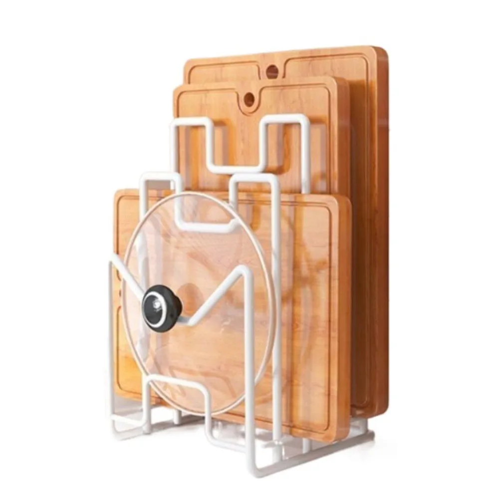 

Multi Layer Cutting Board Holder Space Saving Metal Stand Pot Lid Rack Shelf Iron Art Vertical Chopping Board Organizer Cabinet
