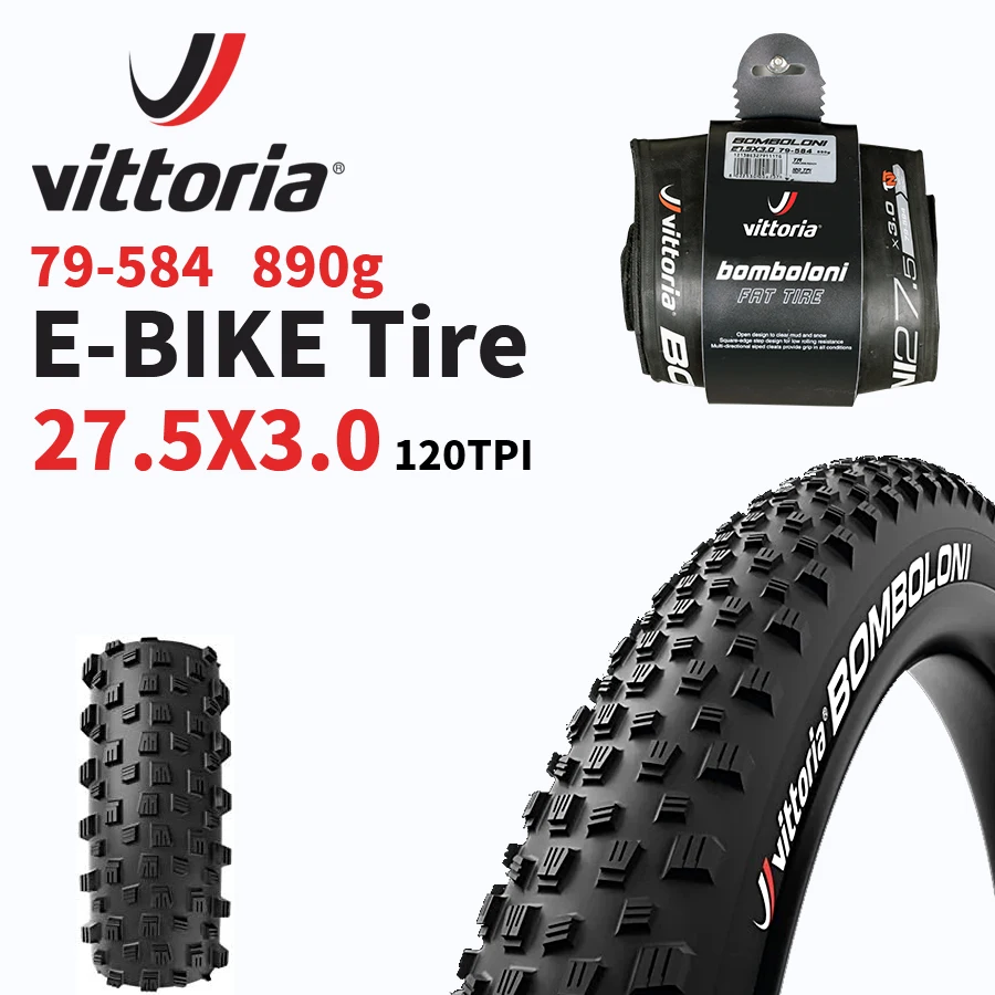 

Vittoria BOMBOLONI FAT TIRE 27.5*3.0 TNT Foldable Tubeless Ready 79-584 890g Tire TR 120TPI For E-bike MTB Bicycle Vittoria Tire