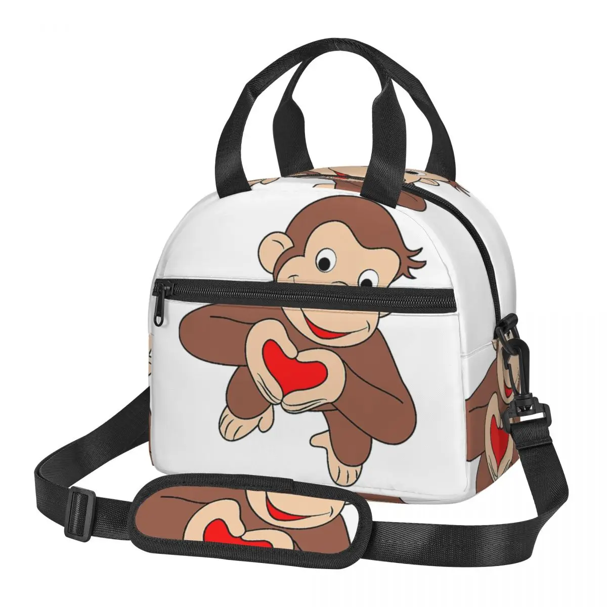 

Термосумка для обедов Curious George Is All Heart для женщин и детей, портативная сумка-ланчбокс для еды, термосумка-тоут