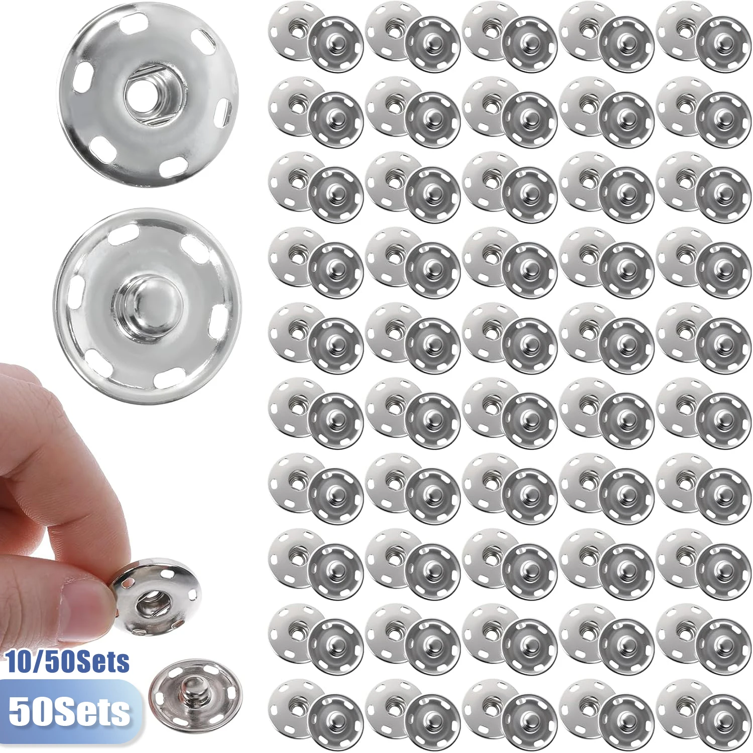 10/50 Sets Metal Snap Fasteners Press Stud Round Sewing Buttons Metal Fasteners Buttons Invisible Button 19mm Metal Snap Buttons