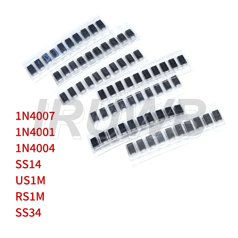 70pcs SMD Diodes 7 Values*10pcs Electronic kit schottky diode set pack 1N4007 M7 1N4001 M1 1N4004 M4 SS14 US1M RS1M SS34