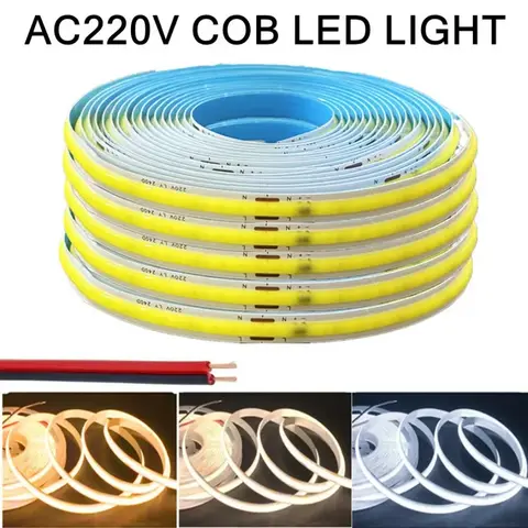 220V COB LED Strip Light Flexible Tape Lights No Need Driver High Bright 240 LEDs/m Linear Lighting Warm Cold Natural White 1-5M
