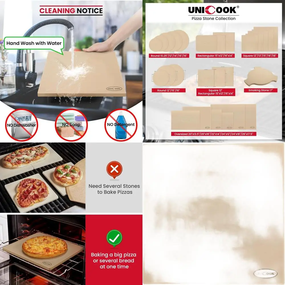 

Large 18 Inch Square Baking Stone - Heavy Duty Oven and Grill Pizza Pan, Thermal Shock Resistant Stoneware for Bread and Pizza