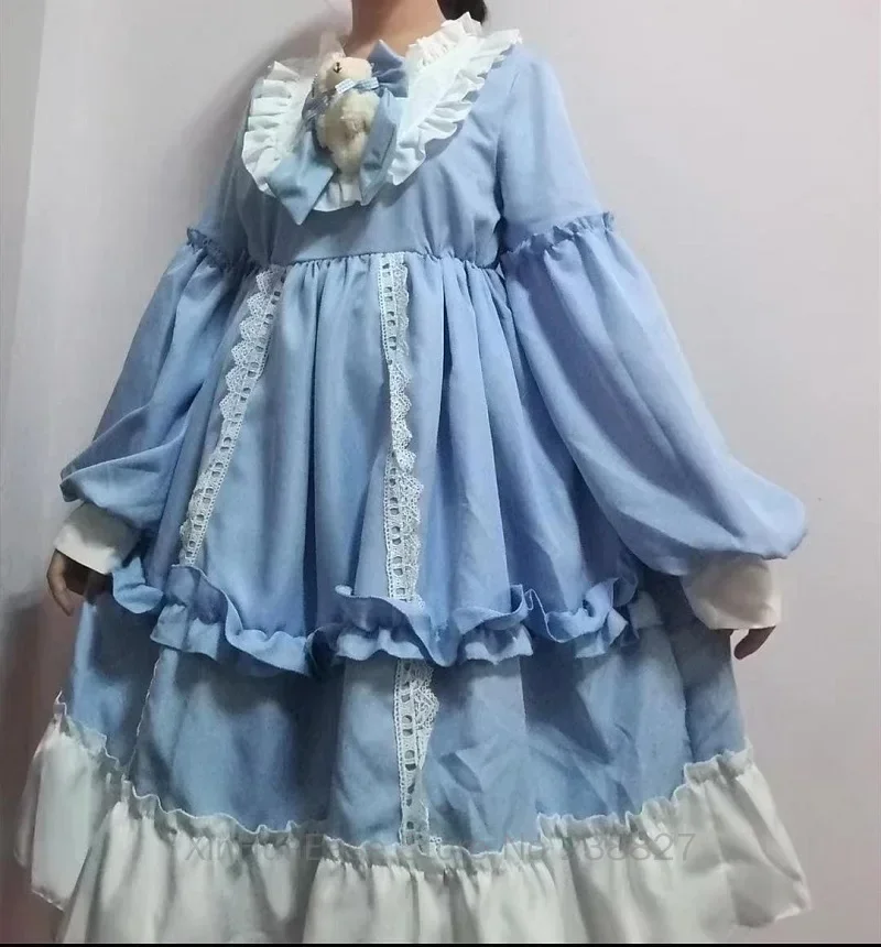 Em estoque lolita estilo vestidos azul cosplay drees roupas rpg trajes lolitas kawaii jsk japonês bonito estudante macio