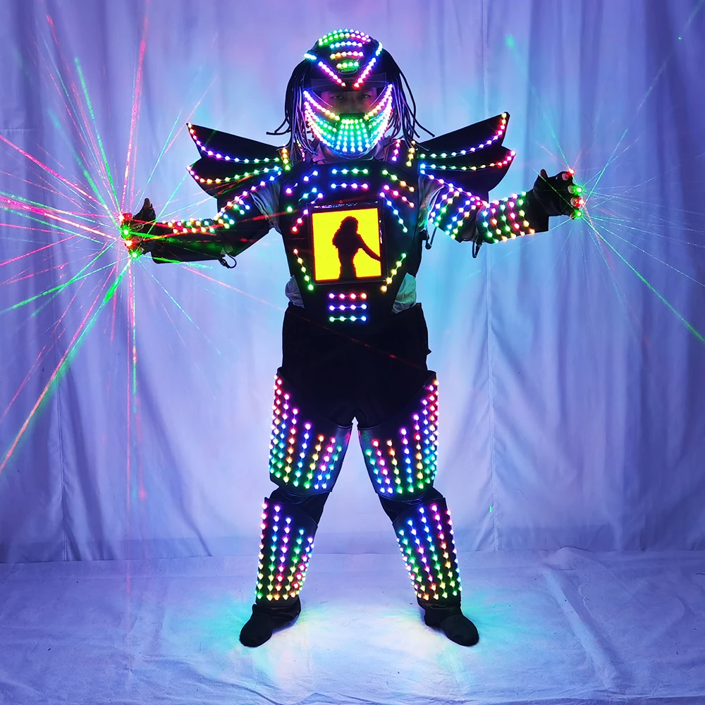 Pixel LED Roboter Anzug Traje de Roboter voller Farbwechsel Bühnenshow Sänger Party Performance tragen Helm mit Laser handschuhen