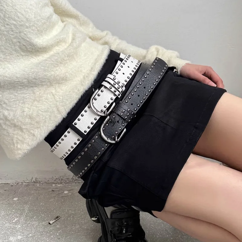 

Round Bead Rivet Belt Men Women Retro Punk Hardware Jeans Belt Sexy Nightclub Hip Hop Rock Style Y2K Designer Waist Belts