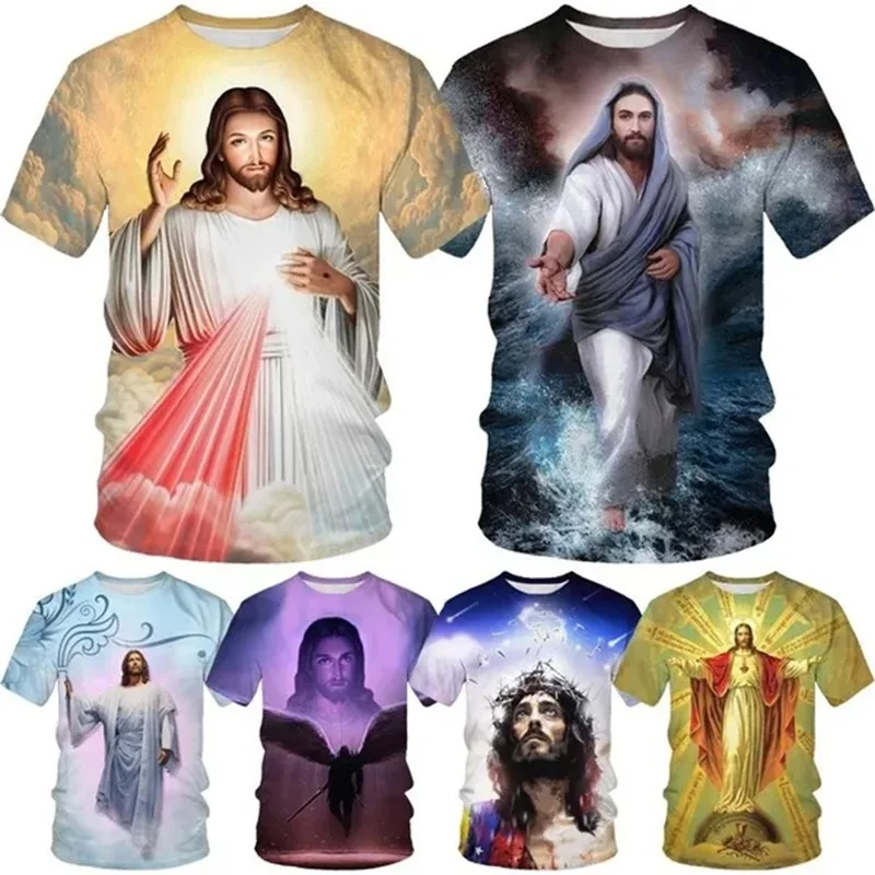 3d Printing Jesus Graphic Tshirt Summer Short Sleeve Casual Christian T-shirt For Men Plus Size Streetwear Tee Tops Men T Shirts