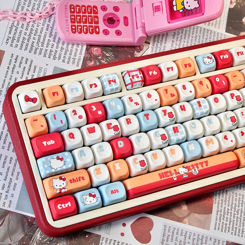 

125 Kawaii Productos Hello Kitty Keyboard Cover Keycaps pbt Cross Shaft Sublimation MOA Mechanical Keyboard For Students Girls