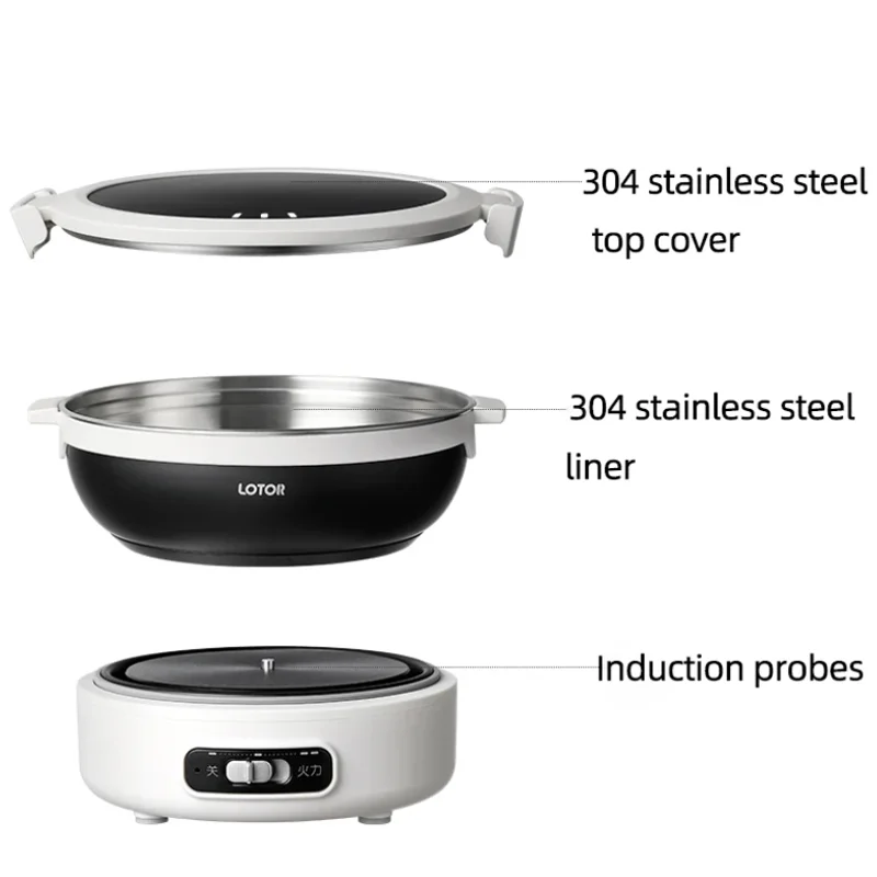 1.2L Electric Cooking Pot Portable Folded Rice Cooker Travel Multicooker Split Hot Pot 304 Stainless Steel Electric Skillt 500W