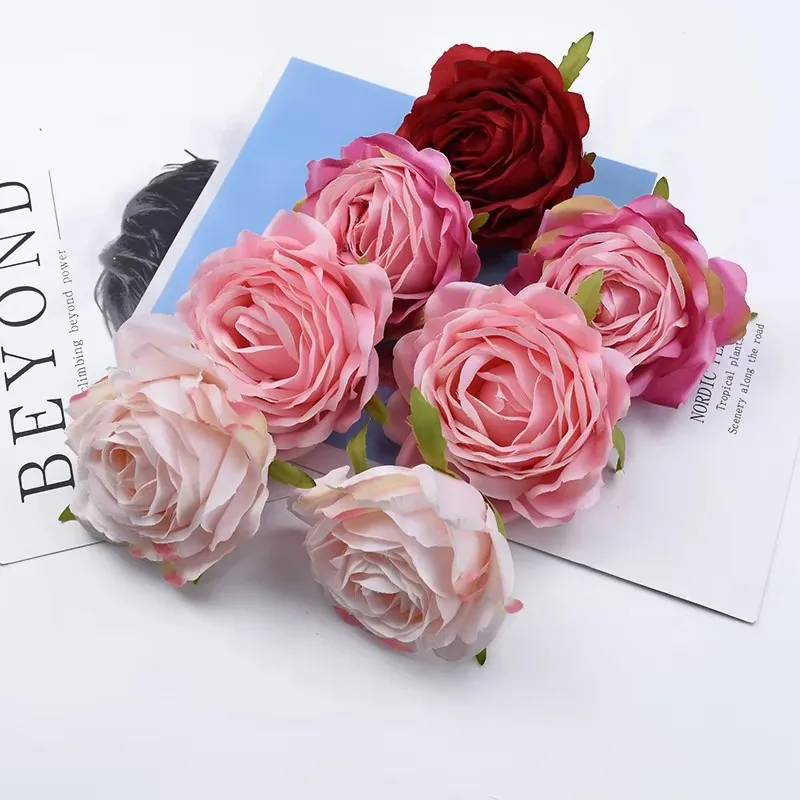 50PCS/100PCS 9Cm Artificial Flowers Christmas Wreath Decor for Home Wedding Car Bridal Accessories Clearance Diy Gifts Silk Rose