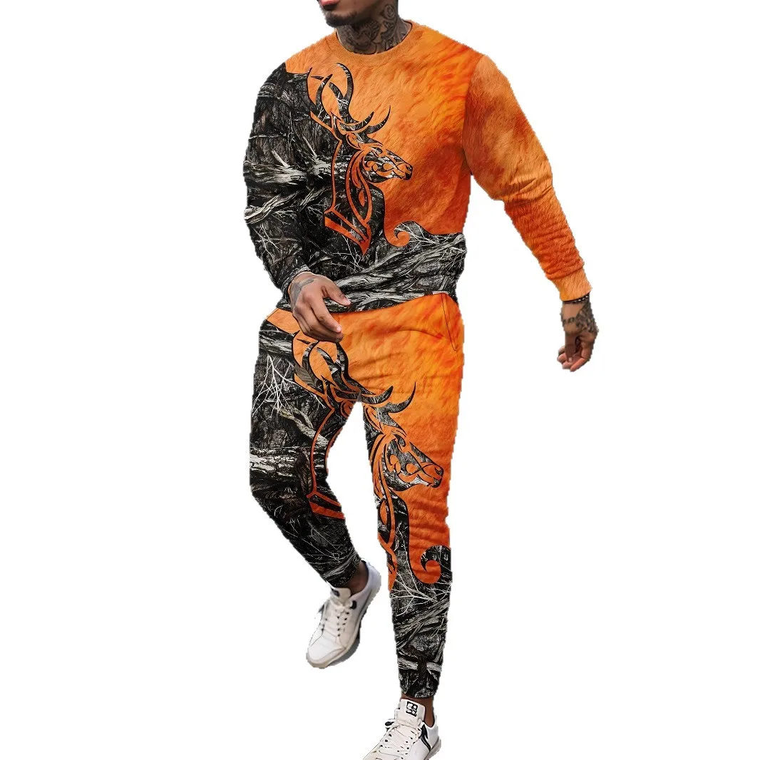 2025 Mens Casual Trendy Tracksuit - Long Sleeve Pants Crewneck for Jogging Cross-Border