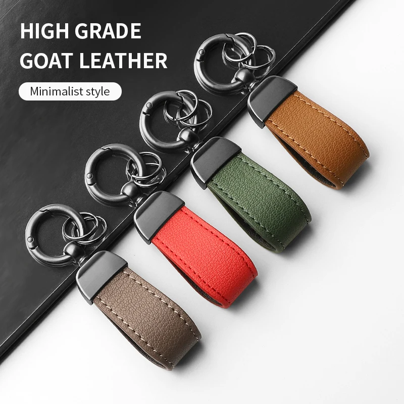 Aluminum Alloy Goatskin Car Keychain 2024 New Car Accessories Gift Luxury Keychain Pure Color Buckle Car Key Ring