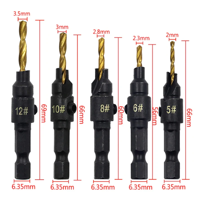 Imagem -05 - Countersink Drill Bit Grupo Alargador Carpintaria Chanfro Counterbore Piloto Buraco Cortador Ferramentas Parafuso Pcs