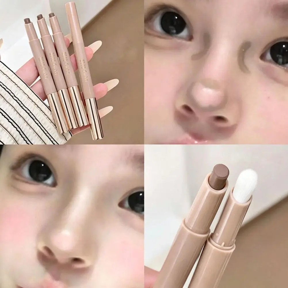 2 In 1 Contour Stick Blending Brush Dual Ended Cream Nose Shadow Highlighter Pen Natural Face Sculpting Makeup Tool