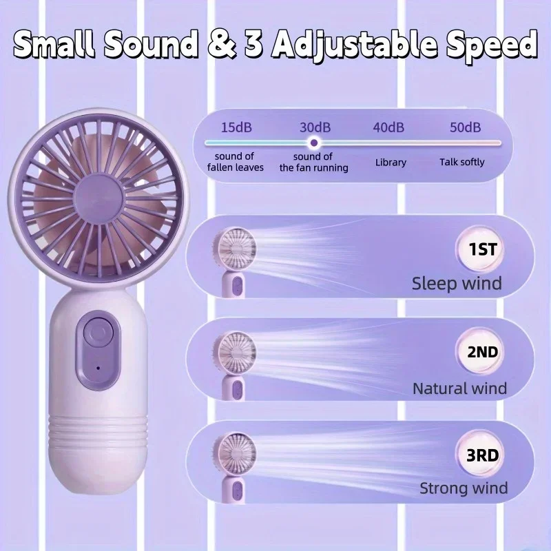 Mini Portable Fan USB Charging 3-speed - Handheld Fan for Men and Women Suitable for Office, Outdoor Travel, and Camping